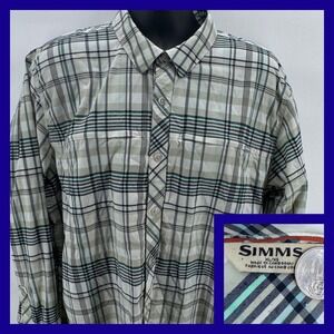 SIMMS Fishing Shirt Mens XL Plaid Long Sleeve Button Up Nylon Spandex Quick Dry